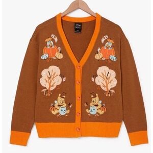 NEW Disney Winnie The Pooh Pumpkins Embroidered FALL Women's Cardigan‎ Medium